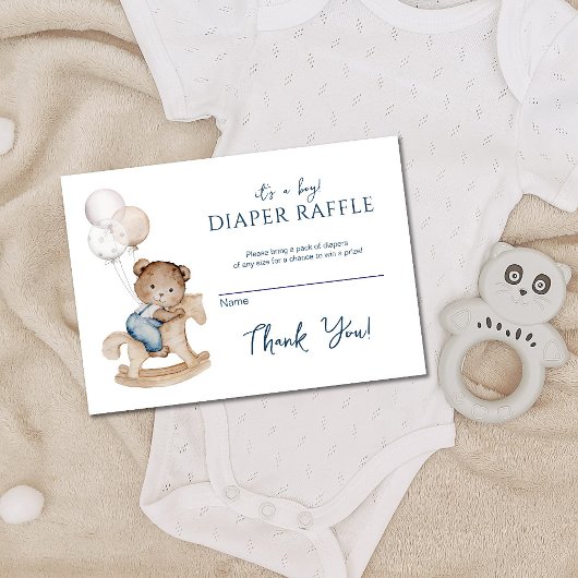 It's a Boy Teddy Bear & Balloons Diaper Raffle Informatiekaartje