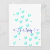 IT'S A BOY - Teel & Blue aquarel harten ontwerp Aankondigingskaart (Voorkant)