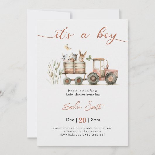  It's a Boy Tractor Baby Shower Kaart (Voorkant)