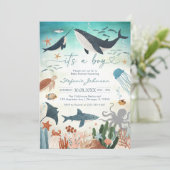 It's A Boy Under The Sea Baby Shower Invitation Kaart (Staand voorkant)