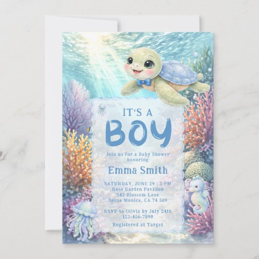 It's a Boy Under the Sea Turtle Boy Baby Shower Kaart (Voorkant)