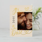 It's A Date Elegant Wedding 4 Photo Collage Gold Folie Uitnodiging (Staand Voorkant)