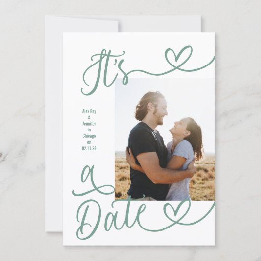 It's A Date Photo Sage Green Wedding Save The Date (Voorkant)