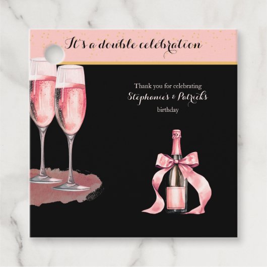 It's a Double Celebration Black Champagne Birthday Bedankjes Labels (Voorkant)