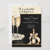It's a Double Celebration Black Champagne Birthday Kaart (Voorkant)