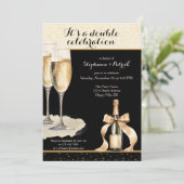 It's a Double Celebration Black Champagne Birthday Kaart (Staand voorkant)