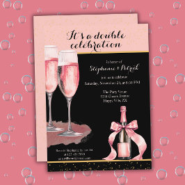It's a Double Celebration Black Champagne Birthday Kaart