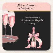 It's a Double Celebration Black Champagne Birthday Kartonnen Onderzetters (Voorkant)