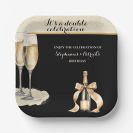 It's a Double Celebration Black Champagne Birthday Papieren Bordje