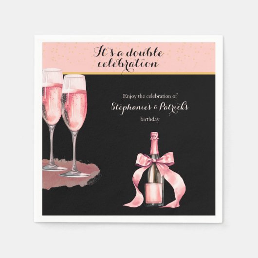 It's a Double Celebration Black Champagne Birthday Servet (Voorkant)