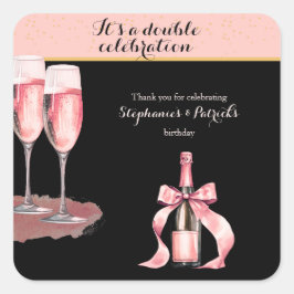 It's a Double Celebration Black Champagne Birthday Vierkante Sticker