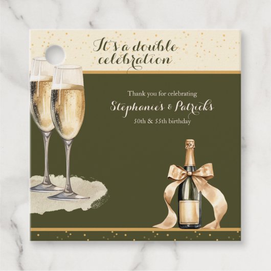 It's a Double Celebration Green Champagne Birthday Bedankjes Labels (Voorkant)