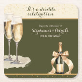 It's a Double Celebration Green Champagne Birthday Kartonnen Onderzetters (Voorkant)