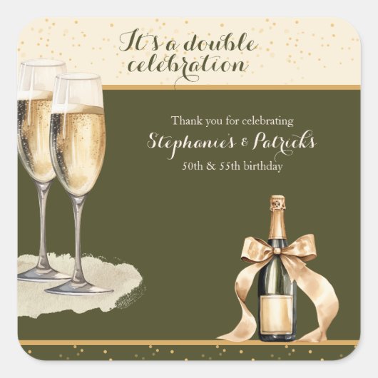 It's a Double Celebration Green Champagne Birthday Vierkante Sticker (Voorkant)