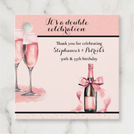 It's a Double Celebration Pink Champagne Birthday Bedankjes Labels