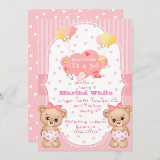 it's a girl Baby shower Invitation Kaart (Voorkant / Achterkant)