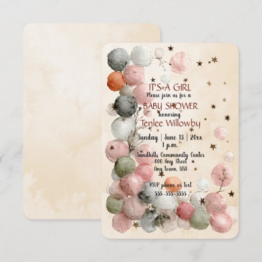 It's A Girl Baby Shower Invitation Kaart (Voorkant / Achterkant)