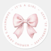 It's a Girl Baby Shower Pink Bow Ronde Sticker (Voorkant)