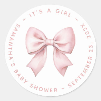 It's a Girl Baby Shower Pink Bow Ronde Sticker