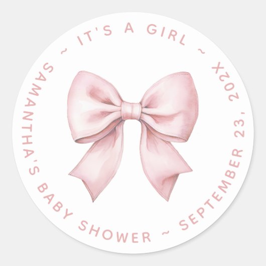 It's a Girl Baby Shower Pink Bow Ronde Sticker (Voorkant)