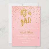 IT's A GIRL Blush Pink & Gold Confetti Invitation Kaart (Voorkant)