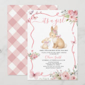It's a Girl Bunny Baby Shower Pink Floral Kaart (Voorkant / Achterkant)