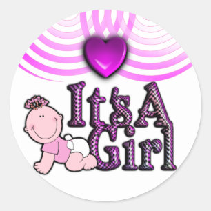 It's A Girl Checked Pink Text met Baby Sticker Bla