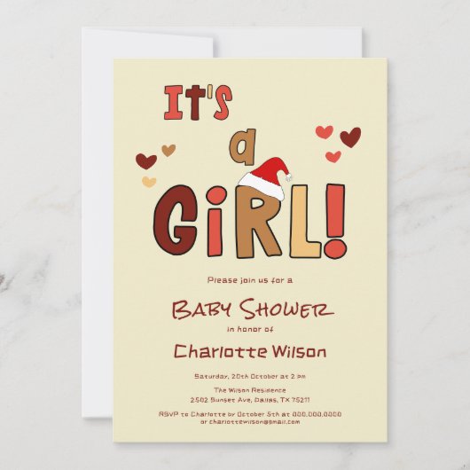 It's a Girl! Christmas Santa Hat Baby Shower Kaart (Voorkant)