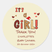 It's a Girl! Christmas Santa Hat Baby Shower Ronde Sticker (Voorkant)