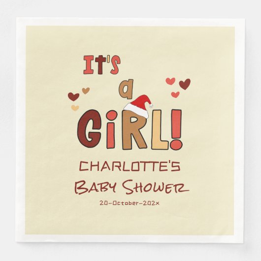 It's a Girl! Christmas Santa Hat Baby Shower Servet (Voorkant)