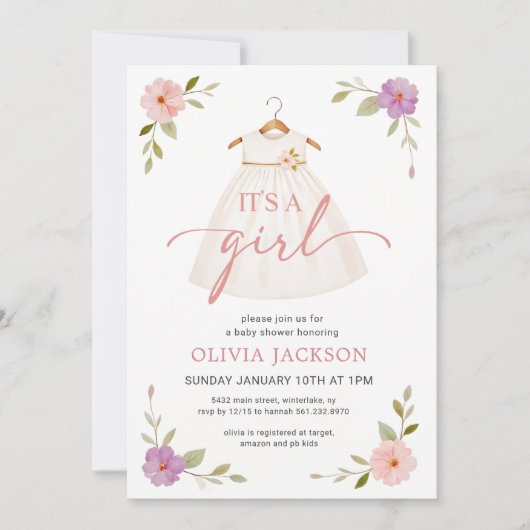 It's A Girl Dress Baby Shower Kaart (Voorkant)