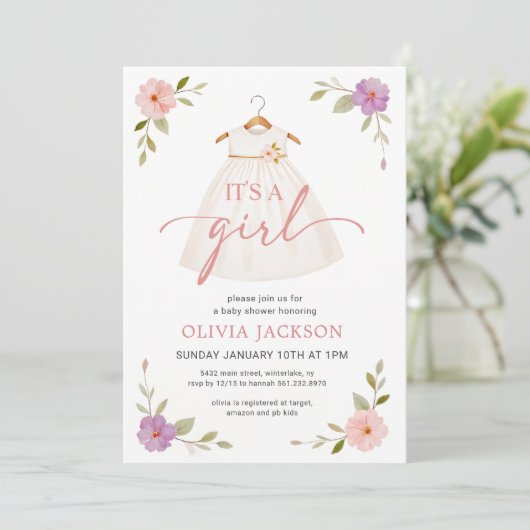 It's A Girl Dress Baby Shower Kaart (Staand voorkant)