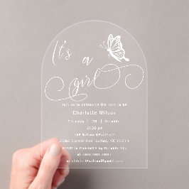 It's A Girl Modern Minimal Butterfly Baby Shower Acryl Uitnodigingen