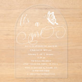 It's A Girl Modern Minimal Butterfly Baby Shower Acryl Uitnodigingen (Voorkant)