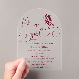 It's A Girl Modern Minimal Butterfly Baby Shower Acryl Uitnodigingen