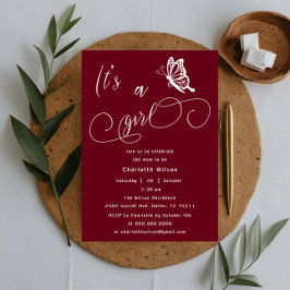 It's A Girl Modern Minimal Butterfly Baby Shower Kaart