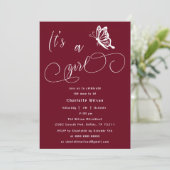 It's A Girl Modern Minimal Butterfly Baby Shower Kaart (Staand voorkant)