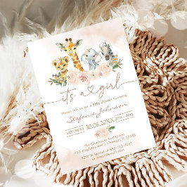 It's A Girl Party Animals Safari Baby Shower Kaart