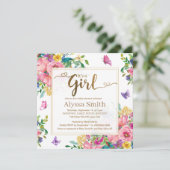 It's a Girl Pink Blue Yellow Floral Baby Shower Kaart (Staand voorkant)