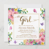 It's a Girl Pink Blue Yellow Floral Baby Shower Kaart (Voorkant)