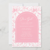 It's a Girl Pink Bow Toile Modern Baby Shower Kaart (Voorkant)