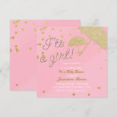 IT's A GIRL Pink & Gold Baby shower Invitation Kaart (Voorkant / Achterkant)