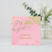 IT's A GIRL Pink & Gold Baby shower Invitation Kaart (Staand voorkant)