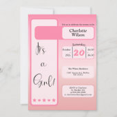 It's A Girl! Pink Gradient Cute Baby Shower Kaart (Voorkant)