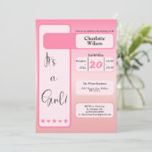 It's A Girl! Pink Gradient Cute Baby Shower Kaart (Staand voorkant)