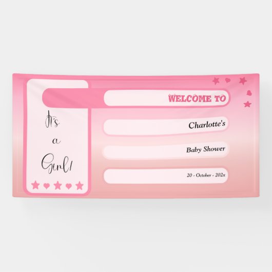 It's A Girl! Pink Gradient Cute Baby Shower Spandoek (Horizontaal)