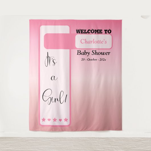 It's A Girl! Pink Gradient Cute Photo Backdrop Wandkleed (Voorkant)