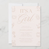 It's a Girl Pink Hand Drawn Baby Shower Kaart (Voorkant)