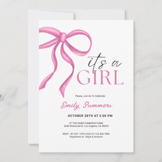 It's a Girl Pink Ribbon  Save The Date (Voorkant)