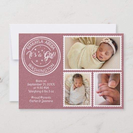 It's a Girl! Postage Stamps Aankondiging (Voorkant)